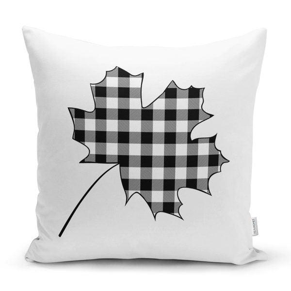 Winter Trend Cushion Cover|Christmas Pillow Case|Checkered Xmas Deer and Leaves Home Decor|Housewarming Gray Buckhorn Print Throw Pillow Top