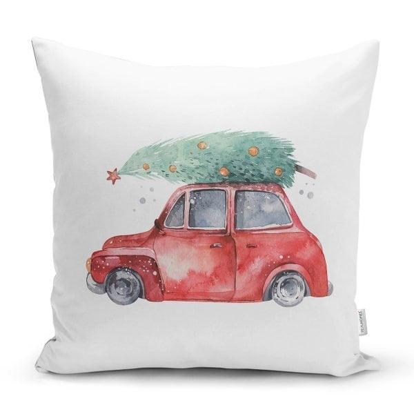 Christmas Pillow Cover|Xmas Tree Home Decor|Winter Trend Cushion Cover|Housewarming Xmas Tree Carrying Vehicles|Christmas Tree Throw Pillow