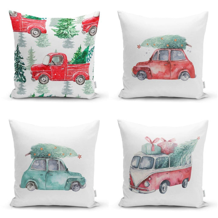 Christmas Pillow Cover|Xmas Tree Home Decor|Winter Trend Cushion Cover|Housewarming Xmas Tree Carrying Vehicles|Christmas Tree Throw Pillow