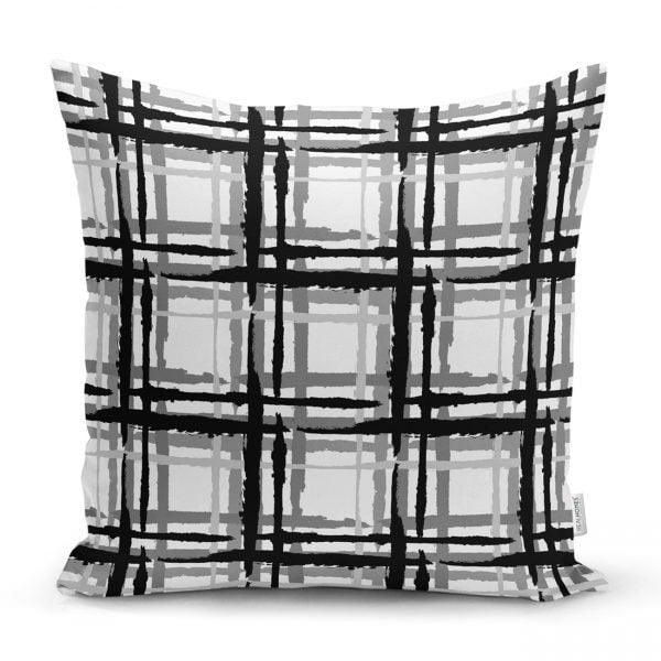 Plaid Pillow Cover|Checkered Black White Pillow Case|Abstract Geometric Cushion Cover|Decorative Pillow Case|Modern Style Authentic Pillow