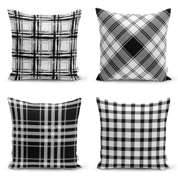 Plaid Pillow Cover|Checkered Black White Pillow Case|Abstract Geometric Cushion Cover|Decorative Pillow Case|Modern Style Authentic Pillow