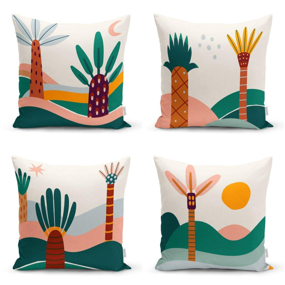 Abstract Palm Tree Pillow Cover|Sun and Moon Over The Mountains Cushion Case|Boho Bedding Pillow Top|Farmhouse Living Room Throw Pillow Case