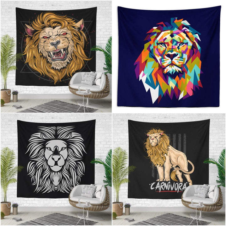 Lion Wall Tapestry|Animal Print Wall Hanging Art Decor|Housewarming Square Fabric Wall Art|Decorative Carnivora Tapestry|Rainbow Lion Print