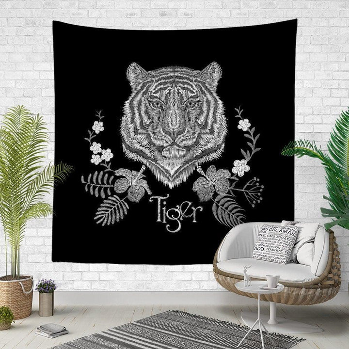 Tiger Wall Tapestry|Animal Print Wall Hanging Art Decor|Housewarming Square Fabric Wall Decor|Decorative Black White Tiger Print Wall Art