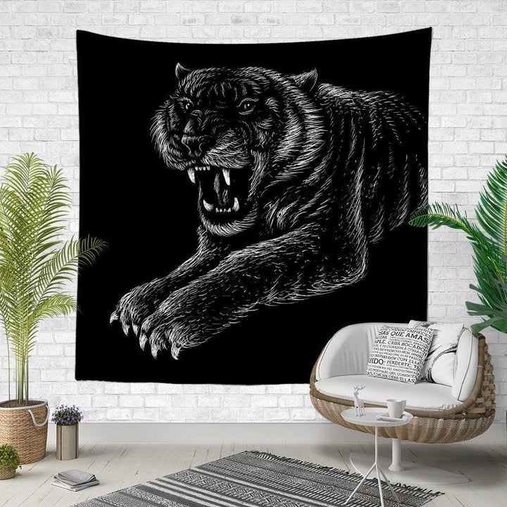 Tiger Wall Tapestry|Animal Print Wall Hanging Art Decor|Housewarming Square Fabric Wall Decor|Decorative Black White Tiger Print Wall Art