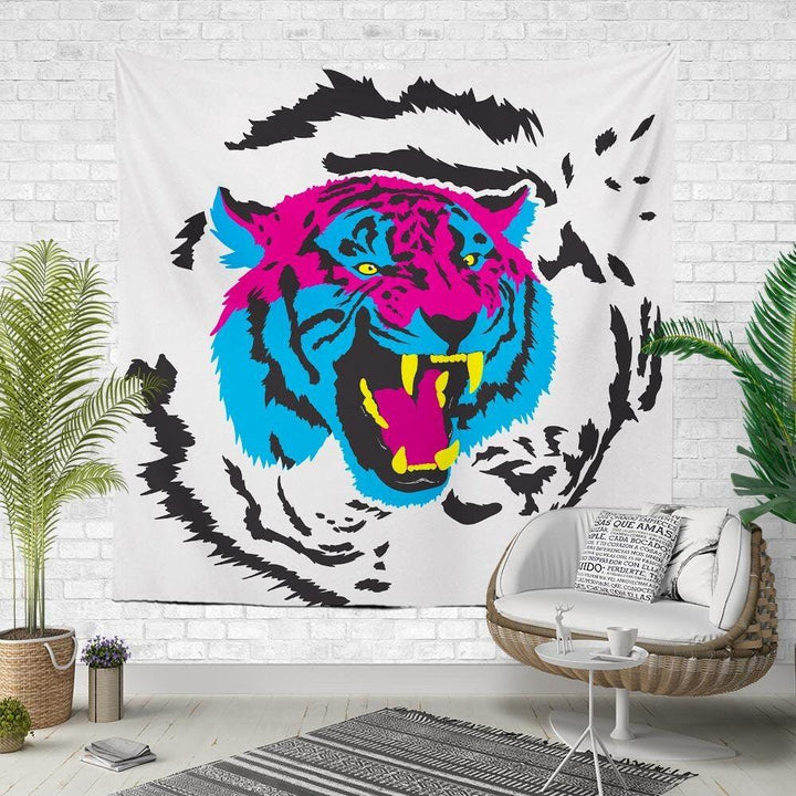 Tiger Wall Tapestry|Animal Print Wall Hanging Art Decor|Housewarming Square Fabric Wall Decor|Decorative Colorful Tiger Print Wall Tapestry