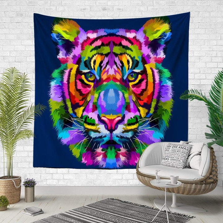 Tiger Wall Tapestry|Animal Print Wall Hanging Art Decor|Housewarming Square Fabric Wall Decor|Decorative Colorful Tiger Print Wall Tapestry