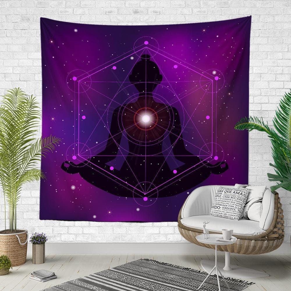 Body Chakra Wall Tapestry|Meditation Wall Hanging Art Decor|Decorative Mantra Fabric Wall Art|Oriental Style Concentration Wall Tapestry