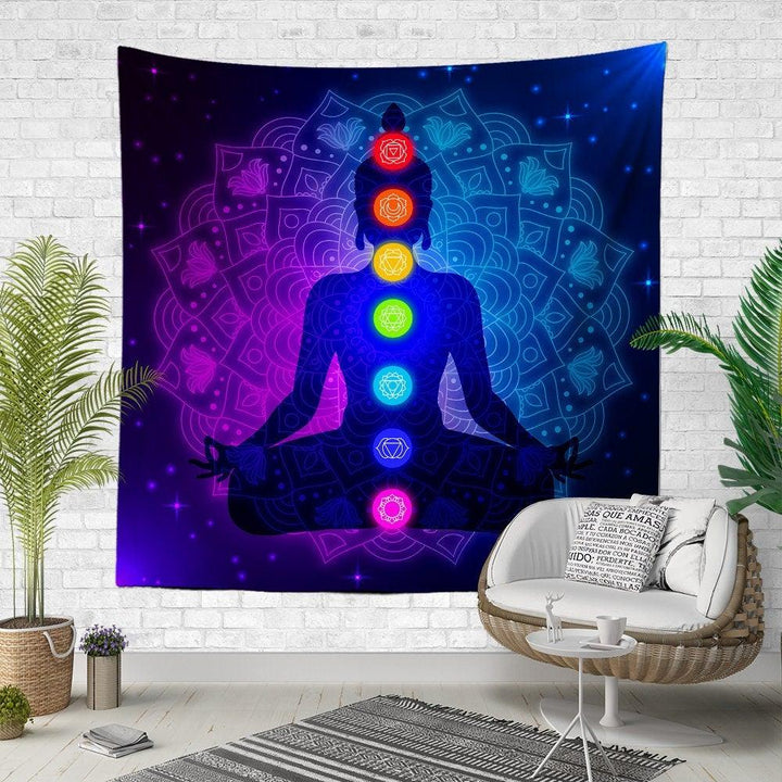 Body Chakra Wall Tapestry|Meditation Wall Hanging Art Decor|Decorative Mantra Fabric Wall Art|Oriental Style Concentration Wall Tapestry