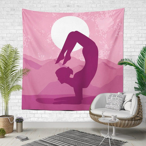 Meditation and Yoga Wall Tapestry|Woman and Moon Wall Hanging Art Decor|International Yoga Day Print Fabric Wall Art|Boho Style Tapestry