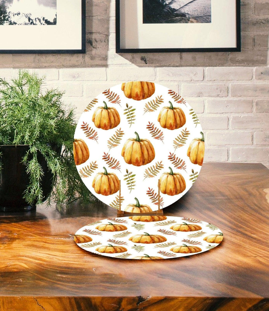 Set of 2 Pumpkin Placemat|Fall Trend Home Decor|Pumpkin Supla Table Mat|Orange Pumpkin Round American Service Dining Underplate, Coasters