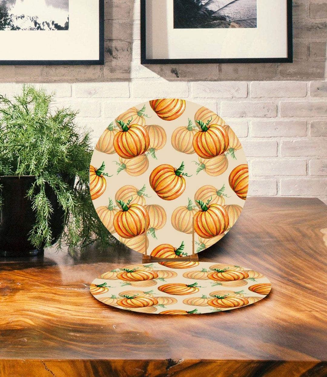 Set of 2 Pumpkin Placemat|Fall Trend Home Decor|Pumpkin Supla Table Mat|Orange Pumpkin Round American Service Dining Underplate, Coasters