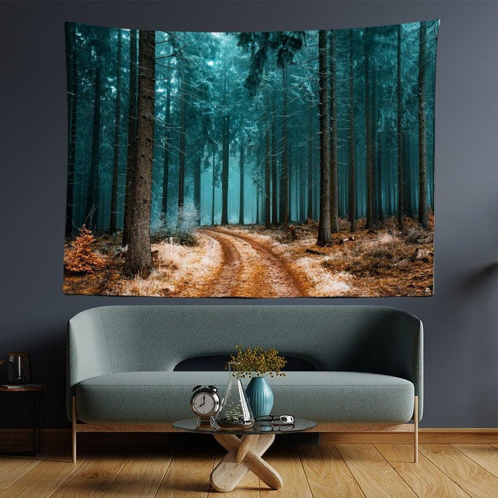 Forest Landscape Wall Tapestry|Green Turquoise Blue and Pink Trees Wall Hanging Art Decor|Rectangle Fabric Wall Art|Snowy Forest Tapestry