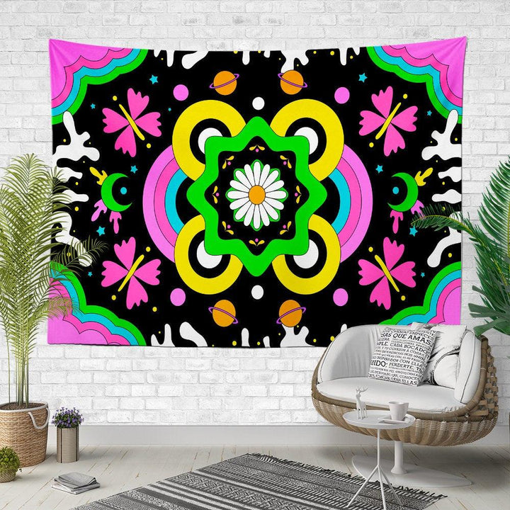 Psychedelic Wall Tapestry|Geometric Wall Hanging Art Decor|Colorful Decorative Fabric Wall Art|Psychedelic Mandala Tapestries for Wall Decor