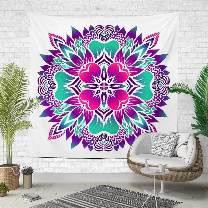 Floral Mandala Wall Tapestry|Decorative Blue Purple Pink Wall Hanging Art Decor|Authentic Flower Mandala Fabric Wall Art|Geometric Tapestry