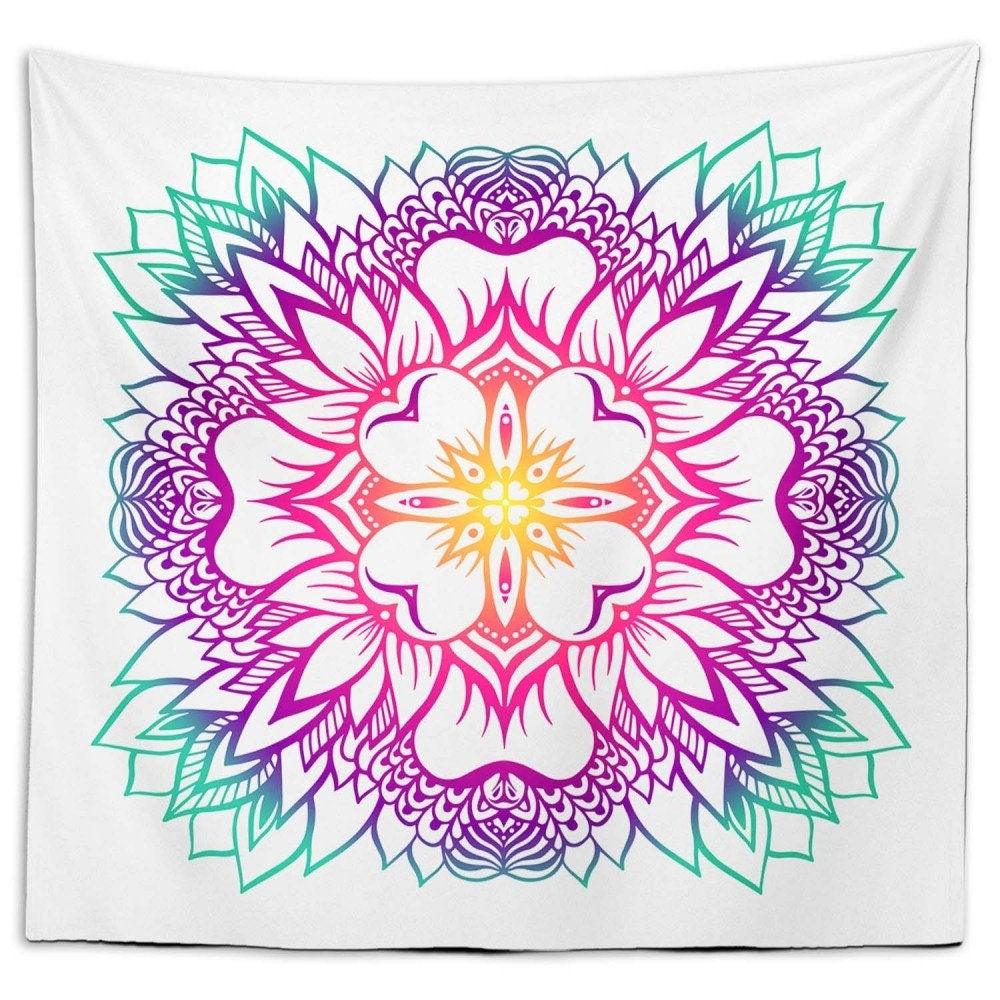 Floral Mandala Wall Tapestry|Decorative Blue Purple Pink Wall Hanging Art Decor|Authentic Flower Mandala Fabric Wall Art|Geometric Tapestry