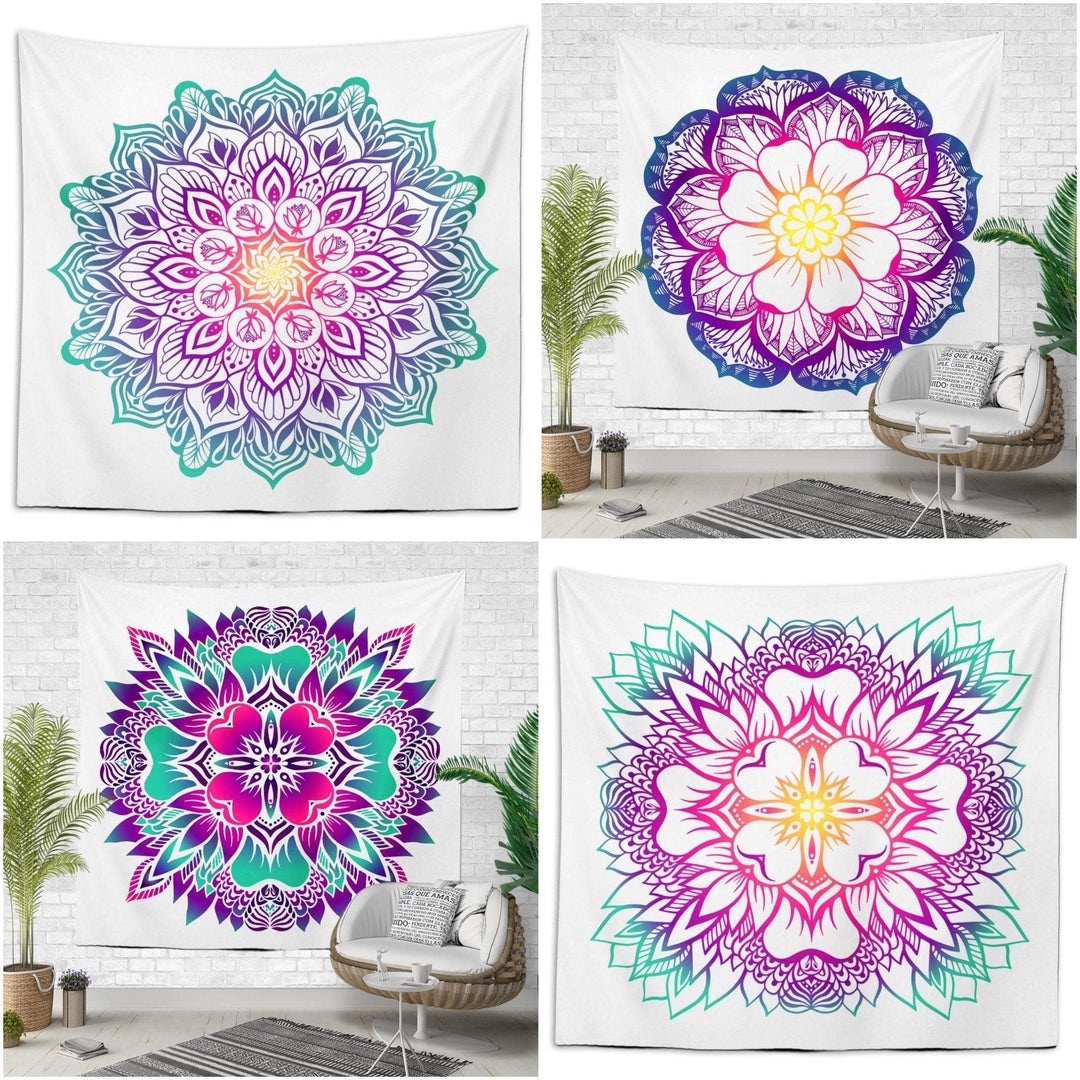 Floral Mandala Wall Tapestry|Decorative Blue Purple Pink Wall Hanging Art Decor|Authentic Flower Mandala Fabric Wall Art|Geometric Tapestry