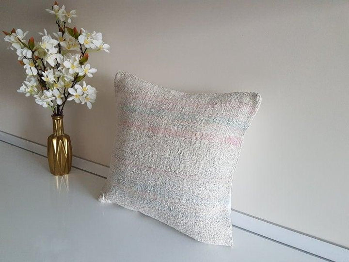 Vintage Hemp Pillow Cover|Turkish Kilim Pillow Cover|Traditional Soft Hemp Throw Pillow Cover|Boho Bedding Decor|Handwoven Rug Cushion 16x16