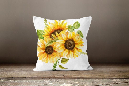 Sunflower Pillow Cover|Floral Sunflower Throw Pillow|Sunflower with Boot and Motorcycle|Sunflower and Bird Pillow|Farmhouse Style Pillow Top