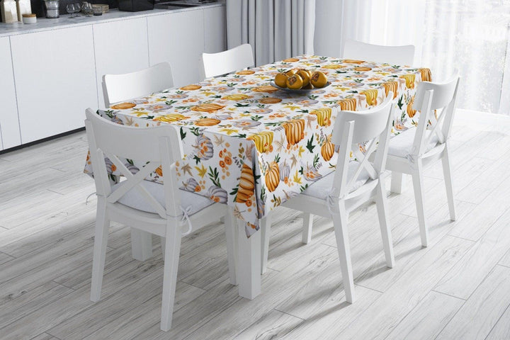 Thanksgiving Tablecloth|Brown Orange and Gray Pumpkin Tabletop|Thanksgiving Quote Print Table Cover|Housewarming Farmhouse Style Table Cover