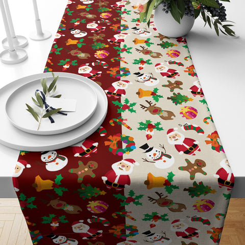 Winter Trend Table Runners|Snowman Animals Santa Cute Deer Table Runner|Floral Plaid Christmas Home Decor|Poinsettia Flower Print Tablecloth