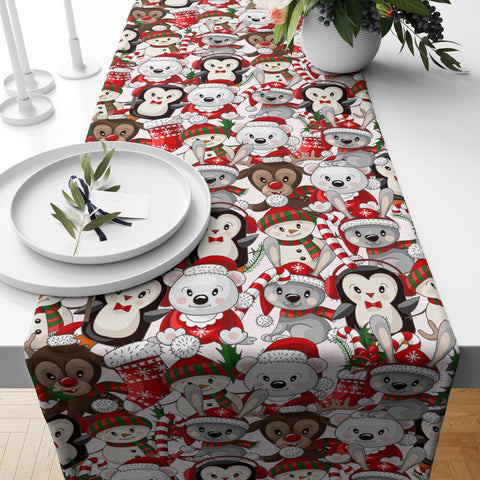 Winter Trend Table Runners|Snowman Animals Santa Cute Deer Table Runner|Floral Plaid Christmas Home Decor|Poinsettia Flower Print Tablecloth