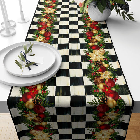 Winter Trend Table Runners|Snowman Animals Santa Cute Deer Table Runner|Floral Plaid Christmas Home Decor|Poinsettia Flower Print Tablecloth