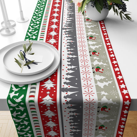 Christmas Table Runners|Winter Trend Table Runner|Xmas Deer, Tree and Bird Print Home Decor|Merry Christmas Table Decor|Snowman Tabletop