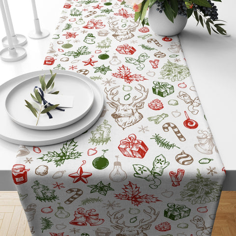 Christmas Table Runners|Winter Trend Table Runner|Xmas Deer, Tree and Bird Print Home Decor|Merry Christmas Table Decor|Snowman Tabletop