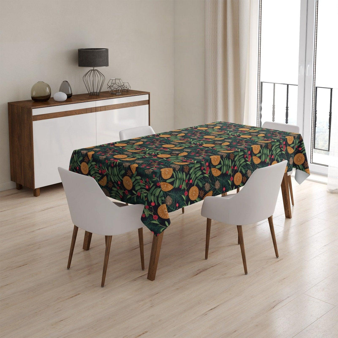 Fall Trend Tablecloth|Green Orange and Brown Leaves Tabletop|Leaves and Acorn Print Table Cover|Housewarming Farmhouse Style Table Cover