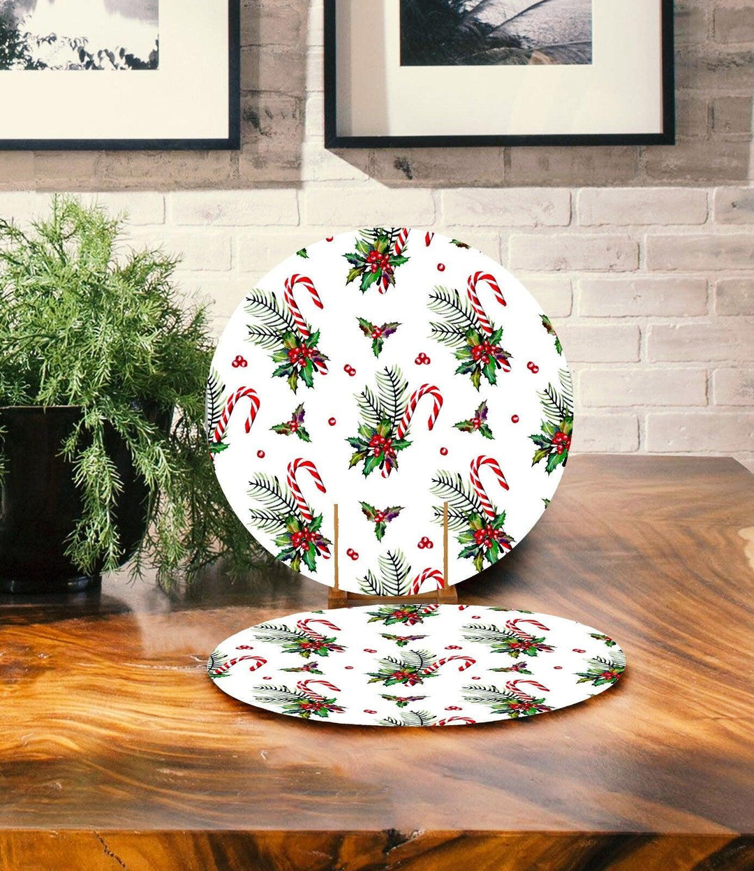 Set of 2 Christmas Placemat|Xmas Ornaments Table Decor|Winter Supla Table Mat|Berries American Service Round Dining Underplate, Coasters