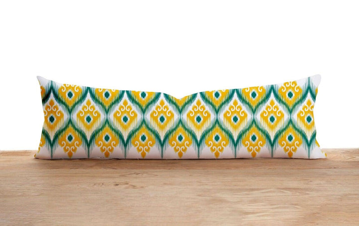 Long Lumbar Pillow Case|IKAT Design Bolster Pillow Cover|Southwestern Farmhouse Oversized Lumbar Pillow|Authentic Ethnic Print Long Decor