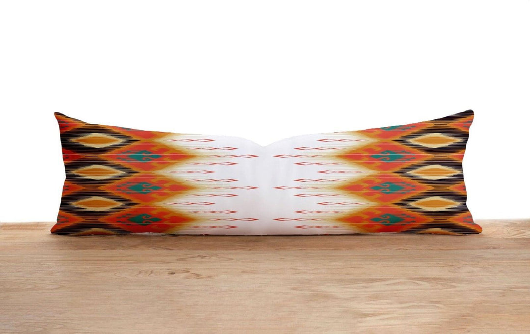 Long Lumbar Pillow Case|IKAT Design Bolster Pillow Cover|Southwestern Farmhouse Oversized Lumbar Pillow|Geometric Ethnic Print Long Decor