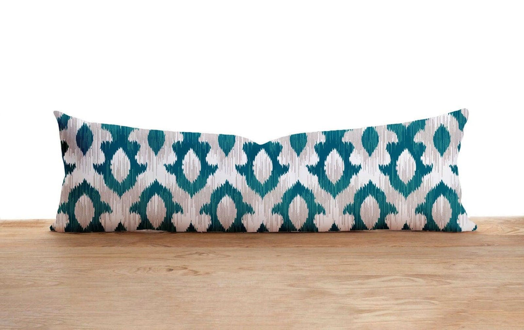 Long Lumbar Pillow Case|IKAT Design Bolster Pillow Cover|Southwestern Farmhouse Oversized Lumbar Pillow|Authentic Geometric Print Long Decor