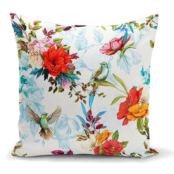 Floral Pillow Cover|Summer Trend Cushion Case|Decorative Flower and Bird Throw Pillow Top|Floral Cushion Cover|Farmhouse Living Room Pillow