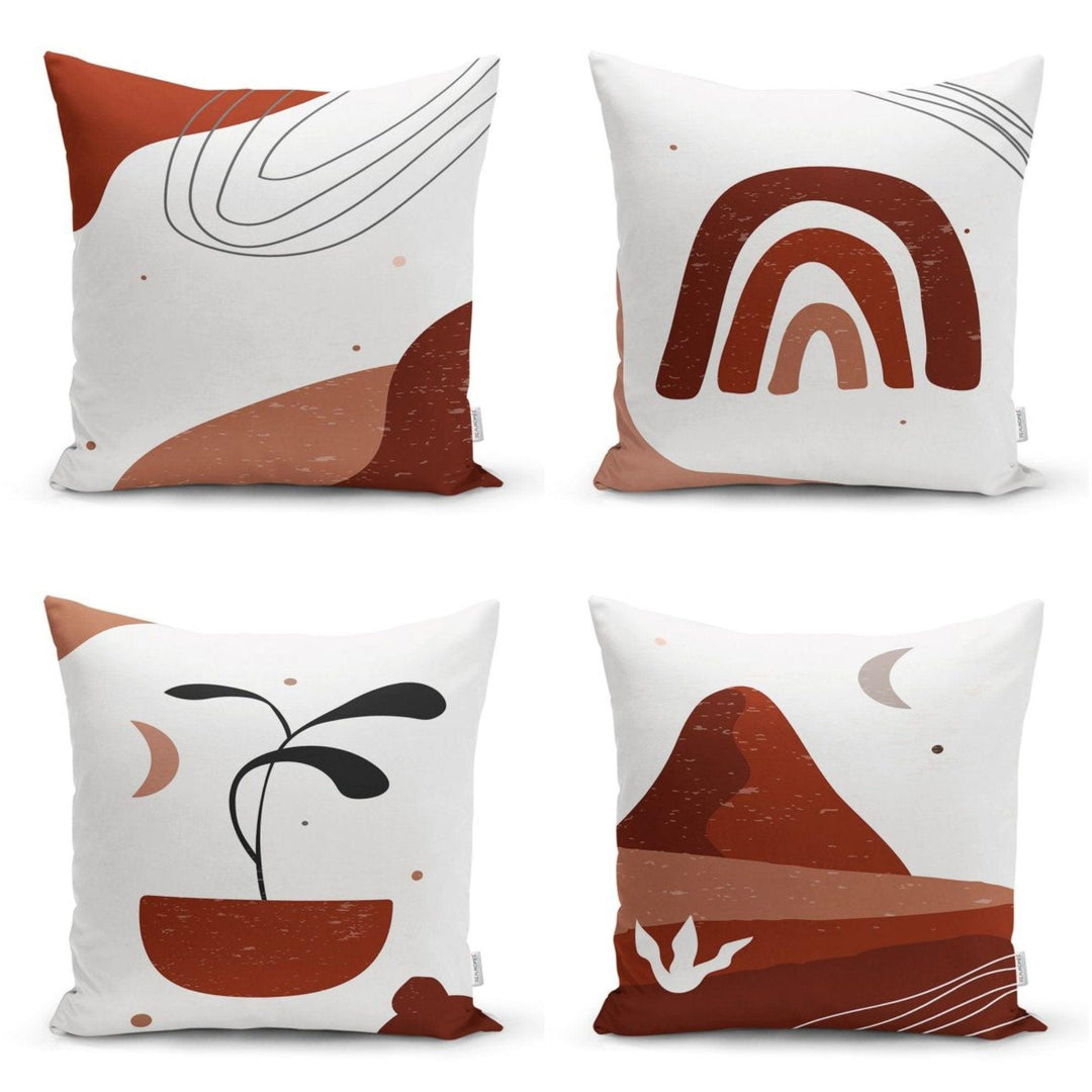 Abstract Pillow Cover|Onedraw Brown White Pillow Case|Flower, Moon and Mountain Themed Cushion Cover|Decorative Pillow Case|Authentic Pillow