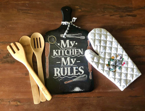 Personalized Kitchen Cutting Board with Engraved Utensils