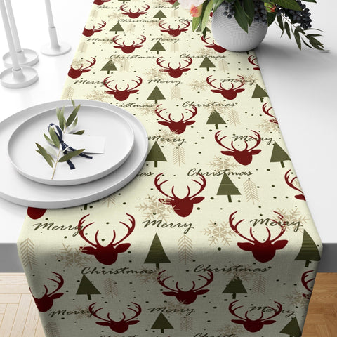 Winter Trend Table Runner|Christmas Table Decor|Snowflake and Deer Table Centerpiece|Christmas Home Decor|Pine Tree and Buckhorn Tablecloth