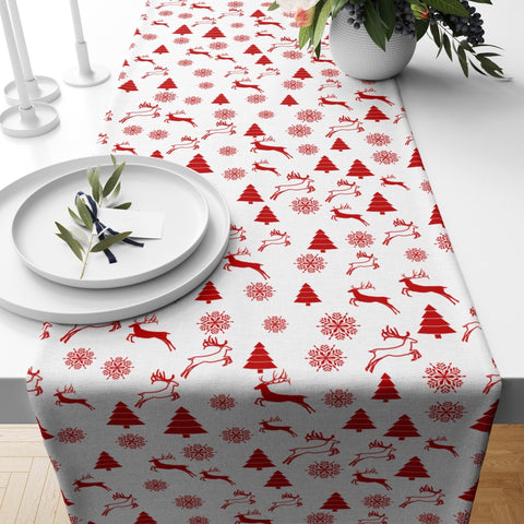 Winter Trend Table Runner|Christmas Table Decor|Snowflake and Deer Table Centerpiece|Christmas Home Decor|Pine Tree and Buckhorn Tablecloth