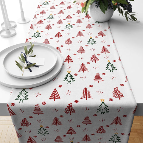 Winter Pine Tree Table Runner|Christmas Table Decor|Snowflake and Xmas Tree Gift Table Centerpiece|Winter Trend Abstract Pine Tablecloth