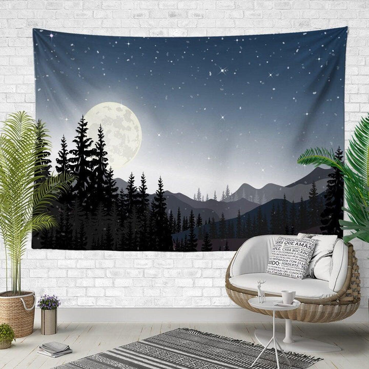 Floral Full Moon Wall Tapestry|Sky View Wall Hanging Art Decor|Housewarming Moon, Tree and Bat Print Fabric Wall Art|Moon Print Tapestry