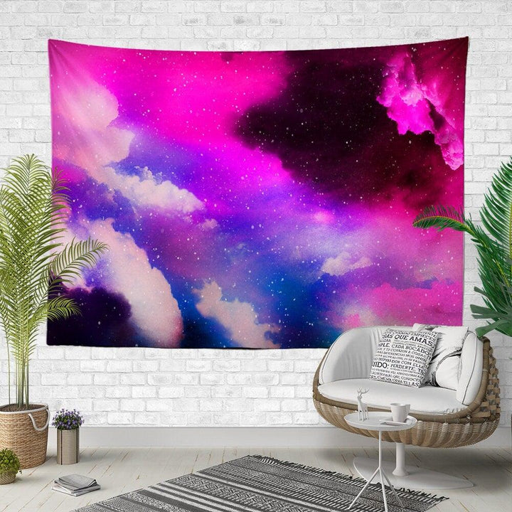 Sky and Stars Wall Tapestry|Sky View Print Wall Hanging Art Decor|Purple and Blue Celestial Fabric Wall Art|Sky and Clouds Fabric Wall Art