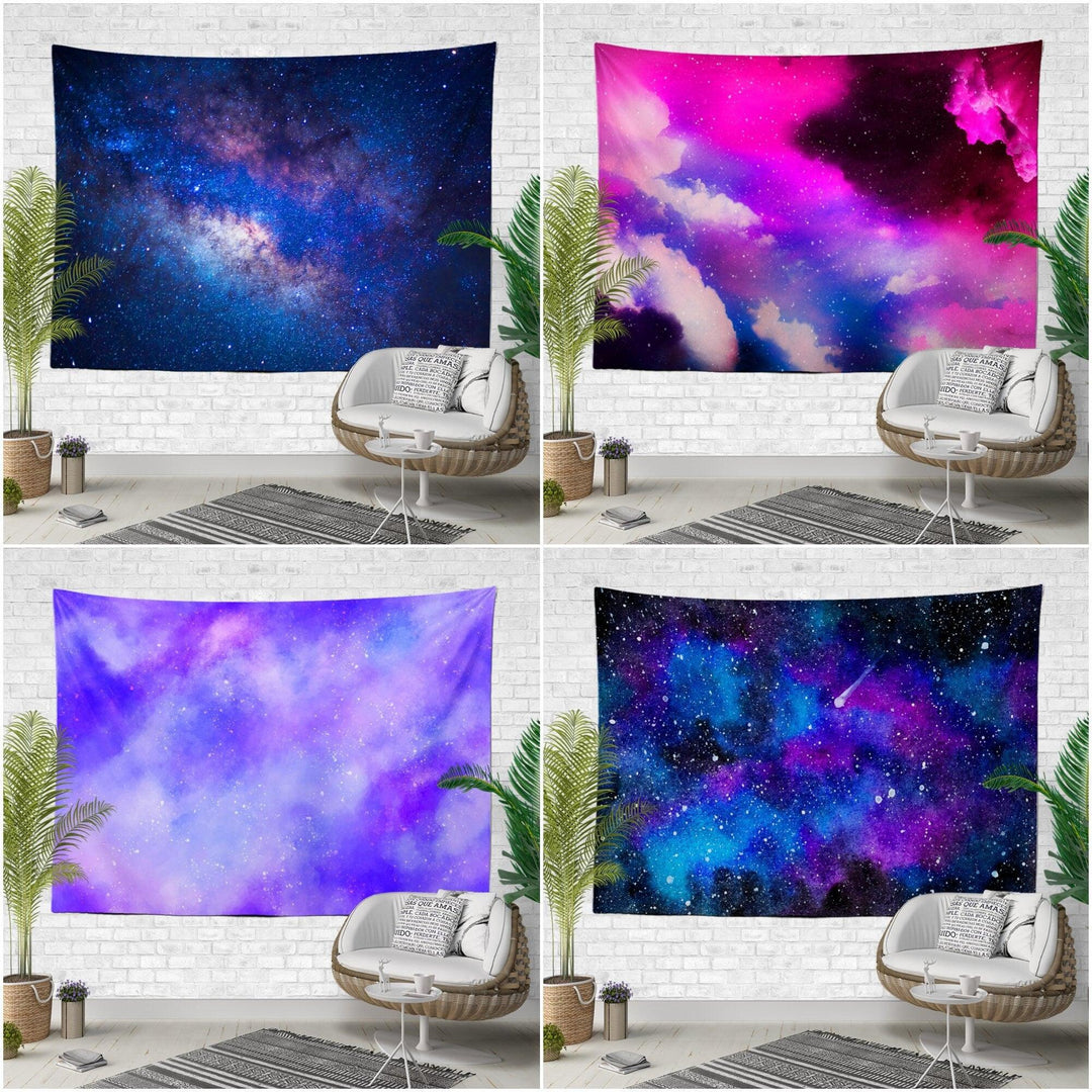 Sky and Stars Wall Tapestry|Sky View Print Wall Hanging Art Decor|Purple and Blue Celestial Fabric Wall Art|Sky and Clouds Fabric Wall Art