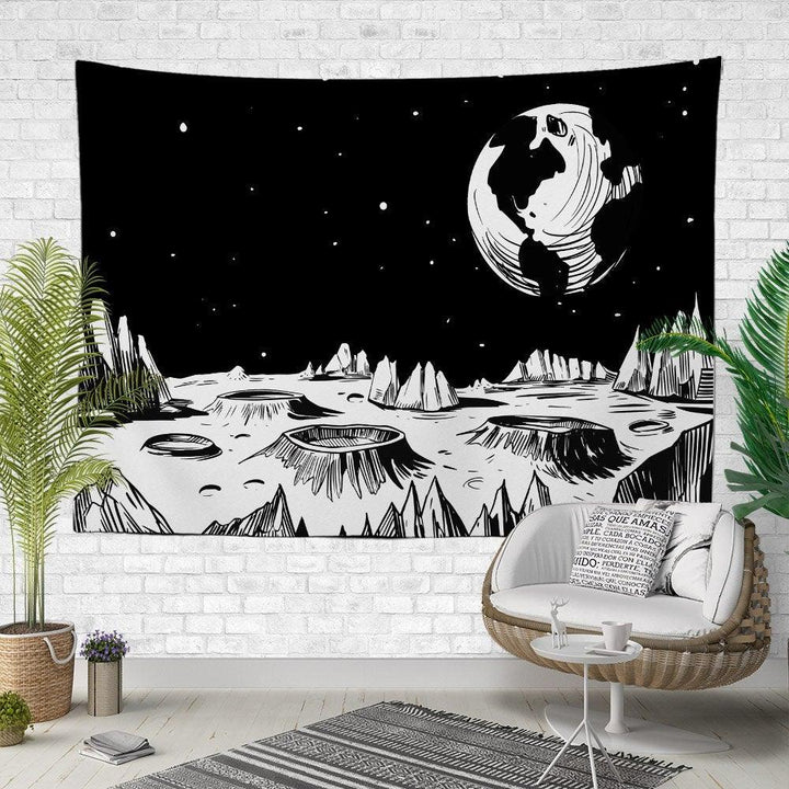 Earth View from Space Wall Tapestry|Cosmos Print Wall Hanging Art Decor|Turquoise Universe Fabric Wall Art|Earth and Stars Print Wall Decor