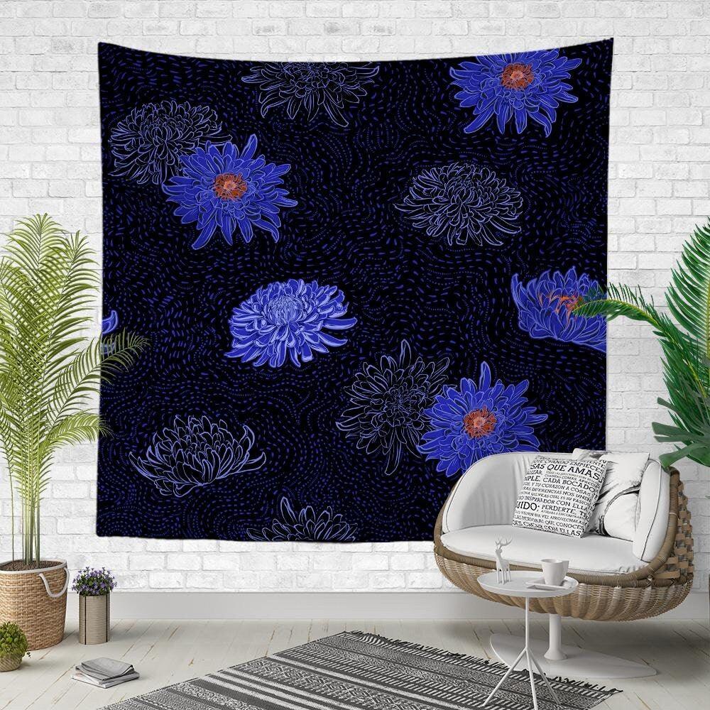 Floral Wall Tapestry|Red White and Purple Flowers Wall Hanging Art Decor|Housewarming Square Fabric Wall Art|Decorative Floral Wall Tapestry