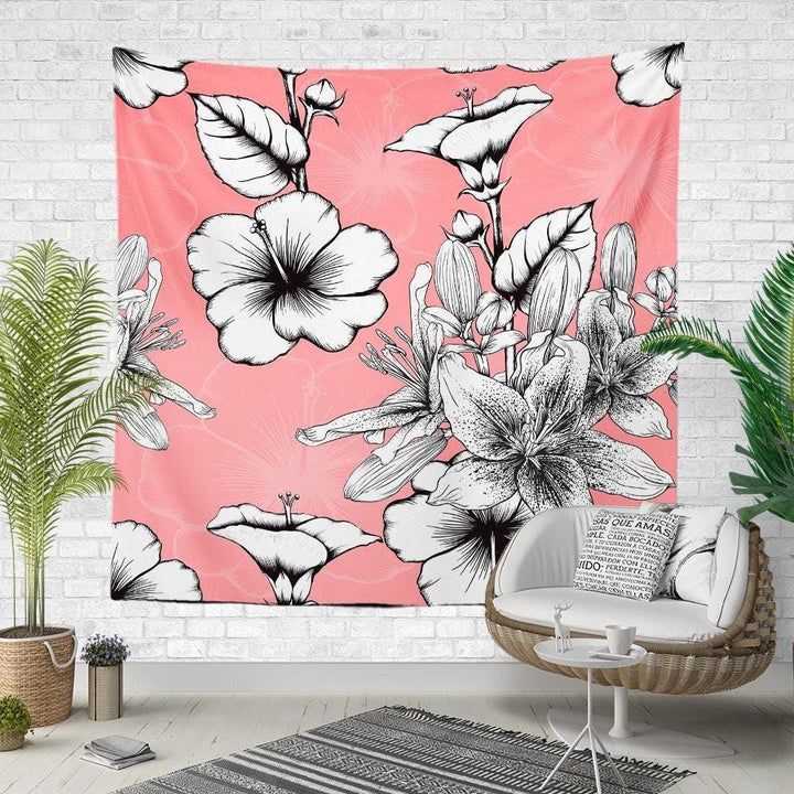 Floral Wall Tapestry|Colorful Flowers Wall Hanging Art Decor|Housewarming Rose Print Square Fabric Wall Art|Decorative Floral Wall Tapestry