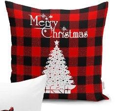 Set of 4 Christmas Pillow Covers and 1 Table Runner|Winter Trend Buffalo Check Merry Christmas Home Decor|Red Plaid Xmas Runner and Cushion