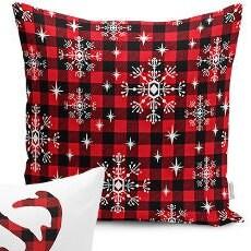 Set of 4 Christmas Pillow Covers and 1 Table Runner|Winter Trend Buffalo Check Merry Christmas Home Decor|Red Plaid Xmas Runner and Cushion