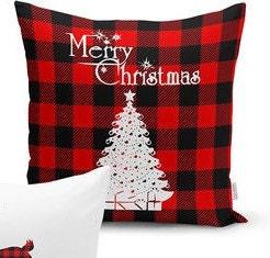 Set of 4 Christmas Pillow Covers and 1 Table Runner|Winter Trend Buffalo Check Merry Christmas Home Decor|Red Plaid Xmas Runner and Cushion