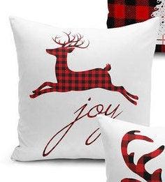 Set of 4 Christmas Pillow Covers and 1 Table Runner|Winter Trend Buffalo Check Merry Christmas Home Decor|Red Plaid Xmas Runner and Cushion